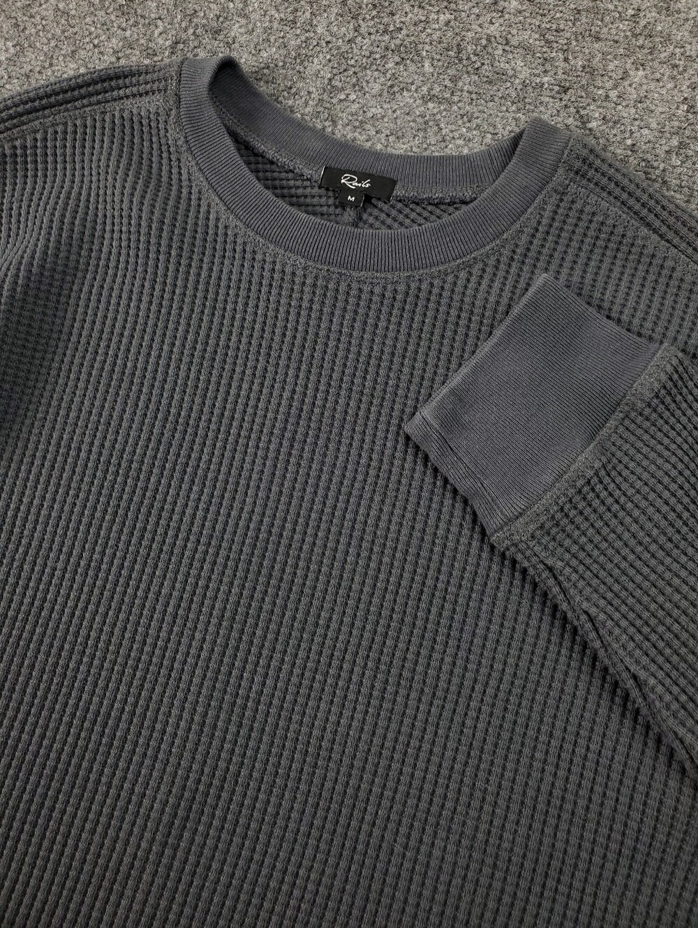 Rails Wade Waffle Knit Thermal Long Sleeve Shirt Mens Medium Ink Gray Crewneck
